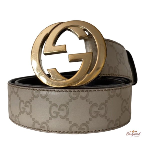 Authentic Gucci Cream Guccissima Leather Gold Interlocking G Buckle Belt 85/34 - Picture 1 of 13